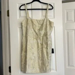 white christmas dresses Metallic Jacquard Flounce Mini Dress in Light Gold